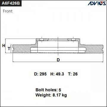 A6F426B - Диск тормозной TOYOTA AVENSIS T250 (2003-2008) передний