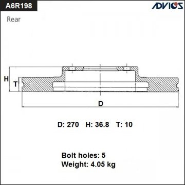 A6R198B - Диск тормозной TOYOTA COROLLA E180 (2013-) задний