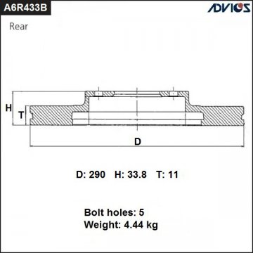 A6R433B - Диск тормозной TOYOTA AVENSIS T270 (2008-2018) задний