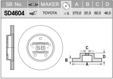 SD4604 - Диск тормозной TOYOTA COROLLA 150 (2006-20010) передний