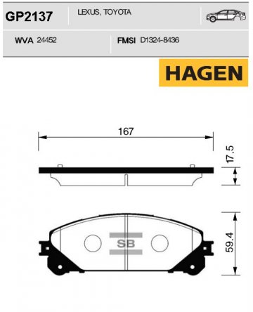 GP2137 - Колодки LEXUS RX350, RX270, TOYOTA Highlander (2009-) передние <<< HAGEN >>>