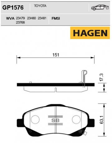 GP1576 - Колодки TOYOTA Avensis (2003-2008)  передние <<< HAGEN >>>