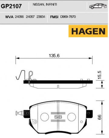 GP2107 - Колодки NISSAN Murano Z50, INFINITI FX 35/45/50 (2005-) передние <<< HAGEN >>>