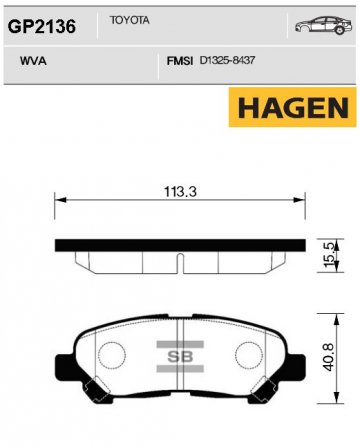 GP2136 - Колодки TOYOTA Highlander  (2009-2013) задние <<< HAGEN >>>