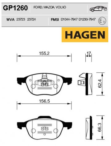 GP1260 - Колодки MAZDA 3, FORD Focus, C-MAX, Kuga (2003-2010) передние <<< HAGEN >>>