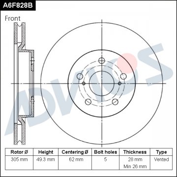 A6F828B - Диск тормозной TOYOTA CAMRY 70 (2017-) передний