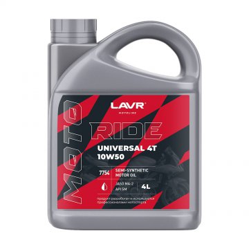 LN7754 - Моторное масло LAVR MOTO RIDE UNIVERSAL 4T 10W50 SM - 4 л