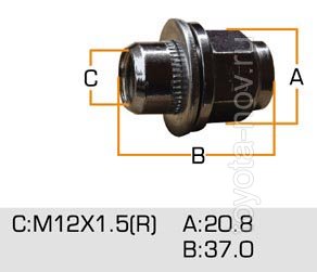 90084-94001 - Гайка колеса D12 M1.5 никель закрытая шайба (ключ)