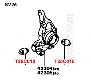 T25C010 - Сайлентблок TOYOTA CAMRY/VISTA/MARK II SV25/ SV35/ MCV25/ SXV25 задней цапфы ПЛАВАЮЩИЙ