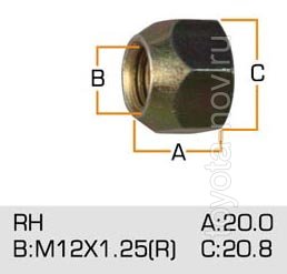52951-11210 - Гайка колеса D12 M1.5 металлическая открытая конус (ключ 21)