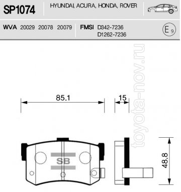 SP1074 - Колодки HONDA Legend, HYUNDAI Sonata (1986-) задние