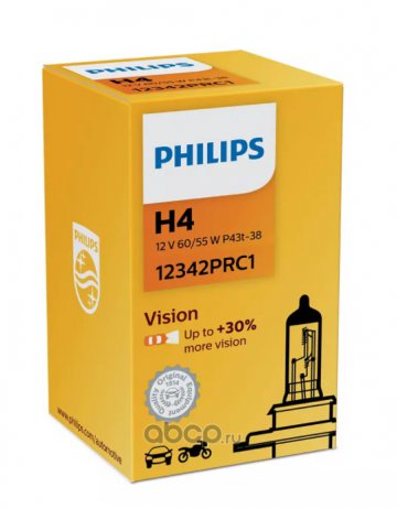 12342PRC1 - ЛАМПА H4 12V 60/55W PHILIPS Vision Premium +30% яркости