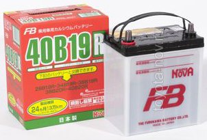 Аккумулятор FB  40B19R, JAPAN-стандарт, 38Ah 330A 195x127x220 (+-)