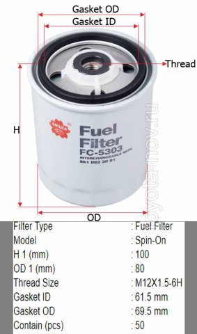 FC-5303 - Фильтр топливный MERCEDES, SSANGYONG дизель OM601, OM602, OM603