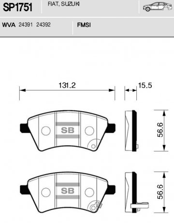 SP1751 - Колодки SUZUKI SX4, FIAT Sedici (2006-) передние