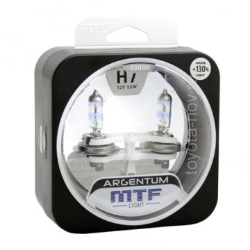 H3A1207 - Лампа галогенная MTF Light серия ARGENTUM +130% H7, 12V, 55W, комп.