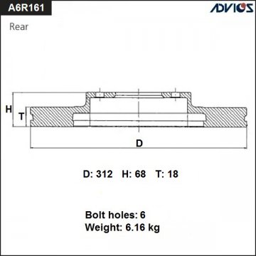 A6R-161B - Диск тормозной TOYOTA LC 150/ LEXUS GX460 (2009-) задний