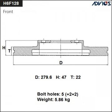 H6F128B - Диск тормозной SUZUKI SX-4 (2006 - ) передний