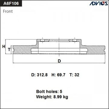 A6F106B - Диск тормозной TOYOTA LC 100 (1998-2007) передний