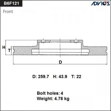 B6F121B - Диск тормозной NISSAN MARCH K12/ TIIDA C11  (2003-) передний ПРОДАЖА ПО 2