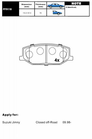 PF9118 - Колодки SUZUKI Jimny (1998-2005) передние
