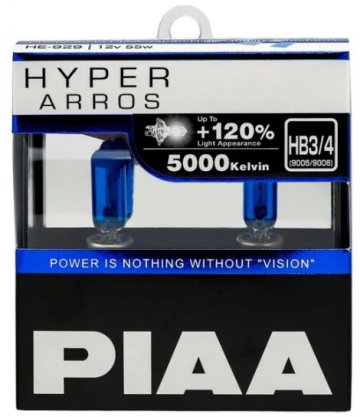 HE-929-HB3-HB4 - ЛАМПА HB3 / HB4 (к-т 2 шт) PIAA ARROS (5000K) - ярко белая увеличенной яркости +120%