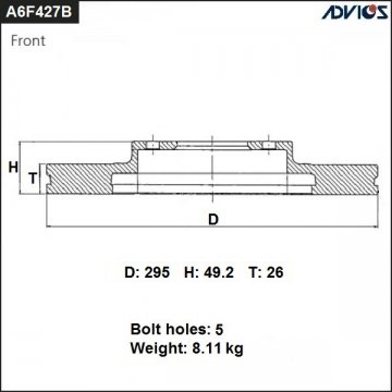 A6F427B - Диск тормозной TOYOTA AVENSIS T270 (2008-2018), VERSO AR20 (2009-) передний
