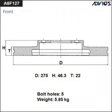 A6F127B - Диск тормозной TOYOTA COROLLA E150 (2006-2012) передний
