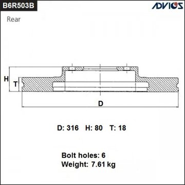 B6R503B - Диск тормозной  NISSAN PATROL Y61 (2002-2010) задний